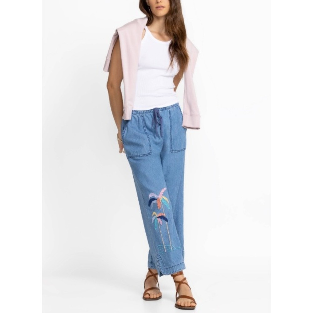 Johnny Was‎ Sarabi Pull On Pant Size XS Boho Tropical Embroidered Denim